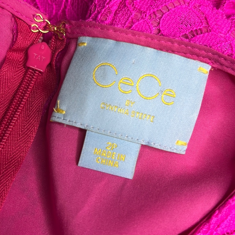 CECE Fuchsia Petite Sleeveless Lace Dress 2P - Picture 8 of 8